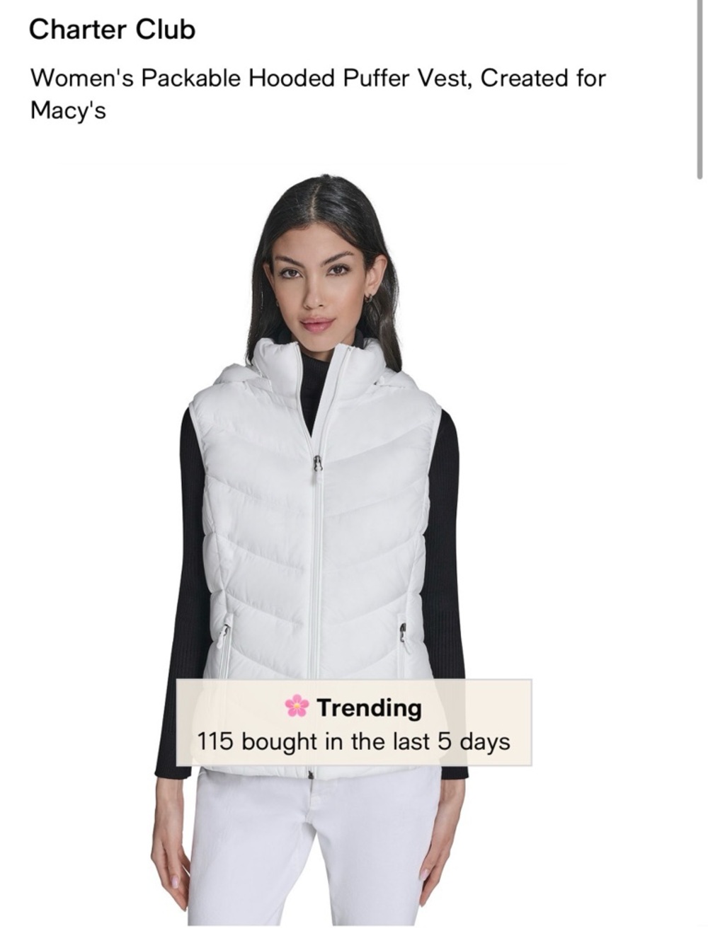 Charter Club Women's Packable Hooded Puffer Vest